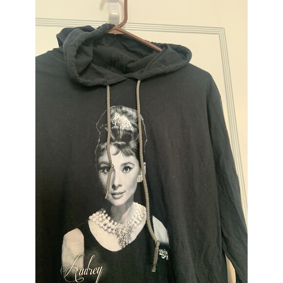 Audrey Hepburn Classic Graphic Black Long Sleeve Hoodie Women's Size XL See - Picture 10 of 10